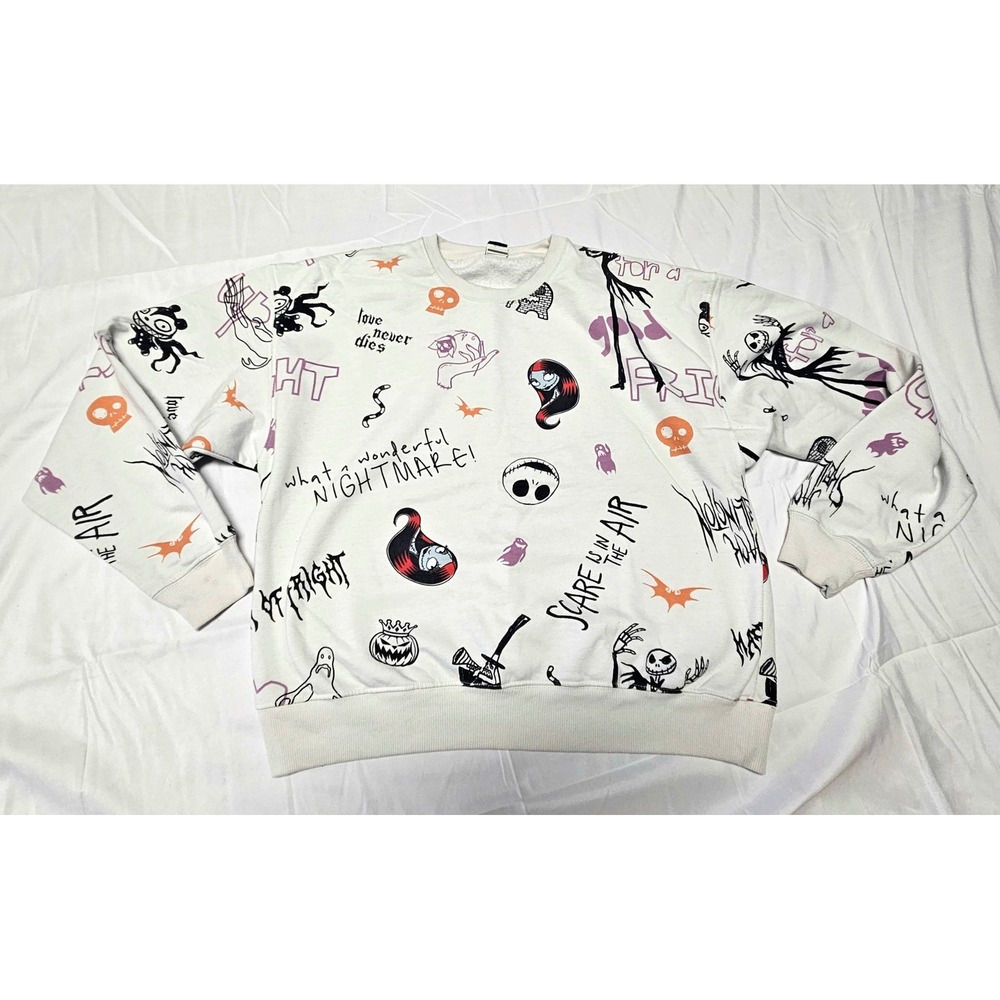 Disney Nightmare Before Christmas Sweatshirt Unisex XL White All Over Print Jack